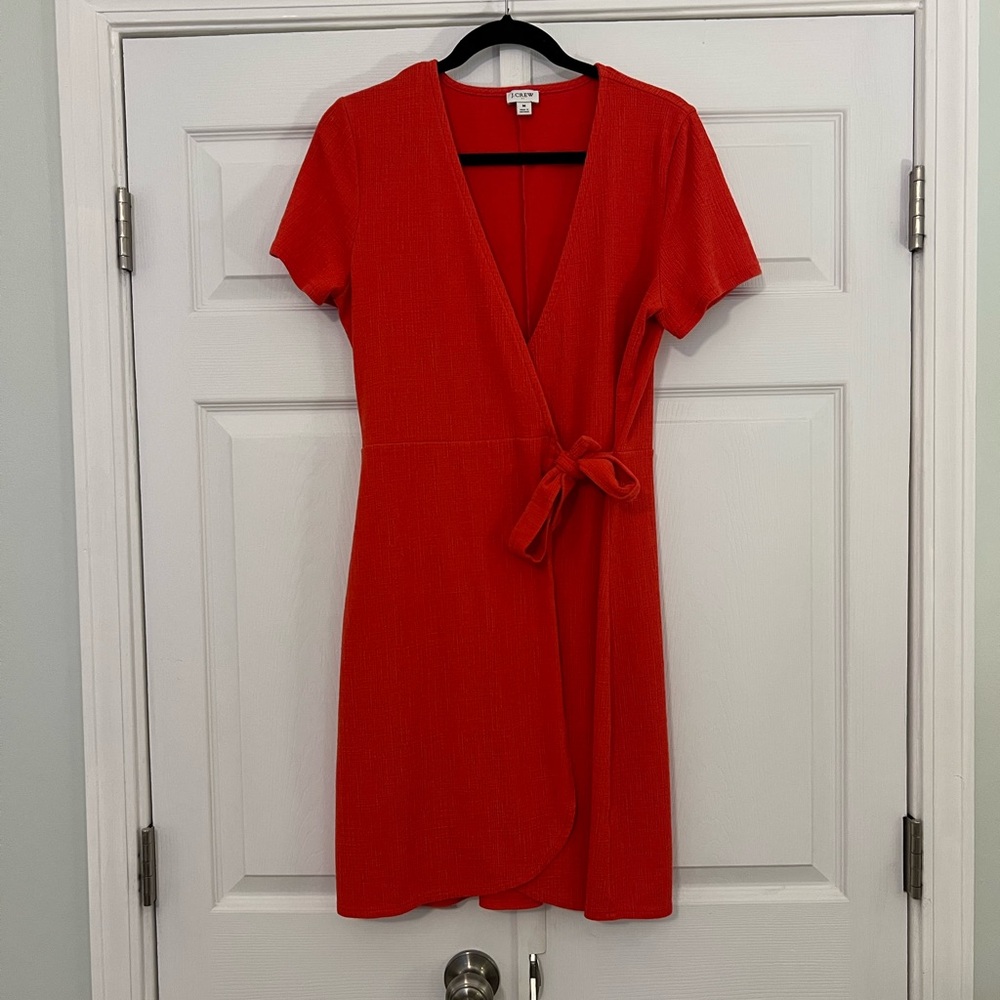 J. Crew Bright Red Short-Sleeve Wrap Mini Dress